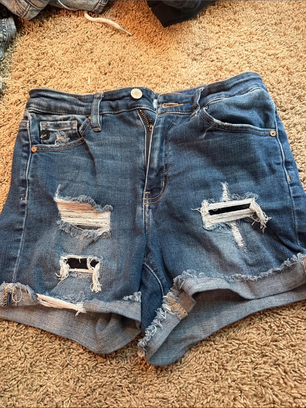 KanCan Distressed Dark Blue Denim Shorts